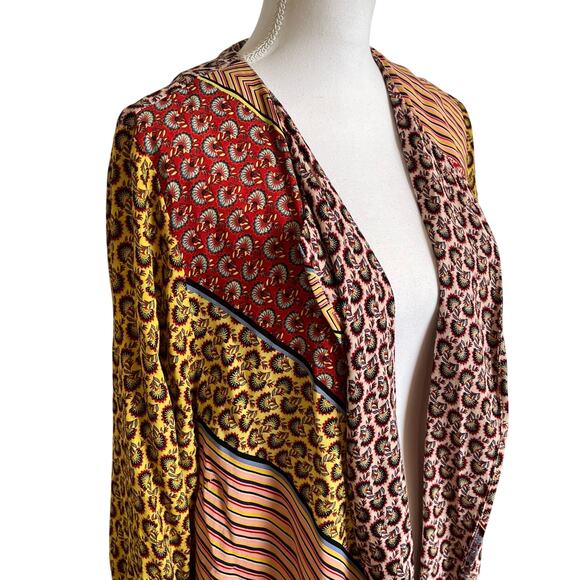 Cabi Poet Kimono Duster Jacket  5664Size Large Yellow Gold Patchwork Floral Boho - Picture 3 of 11